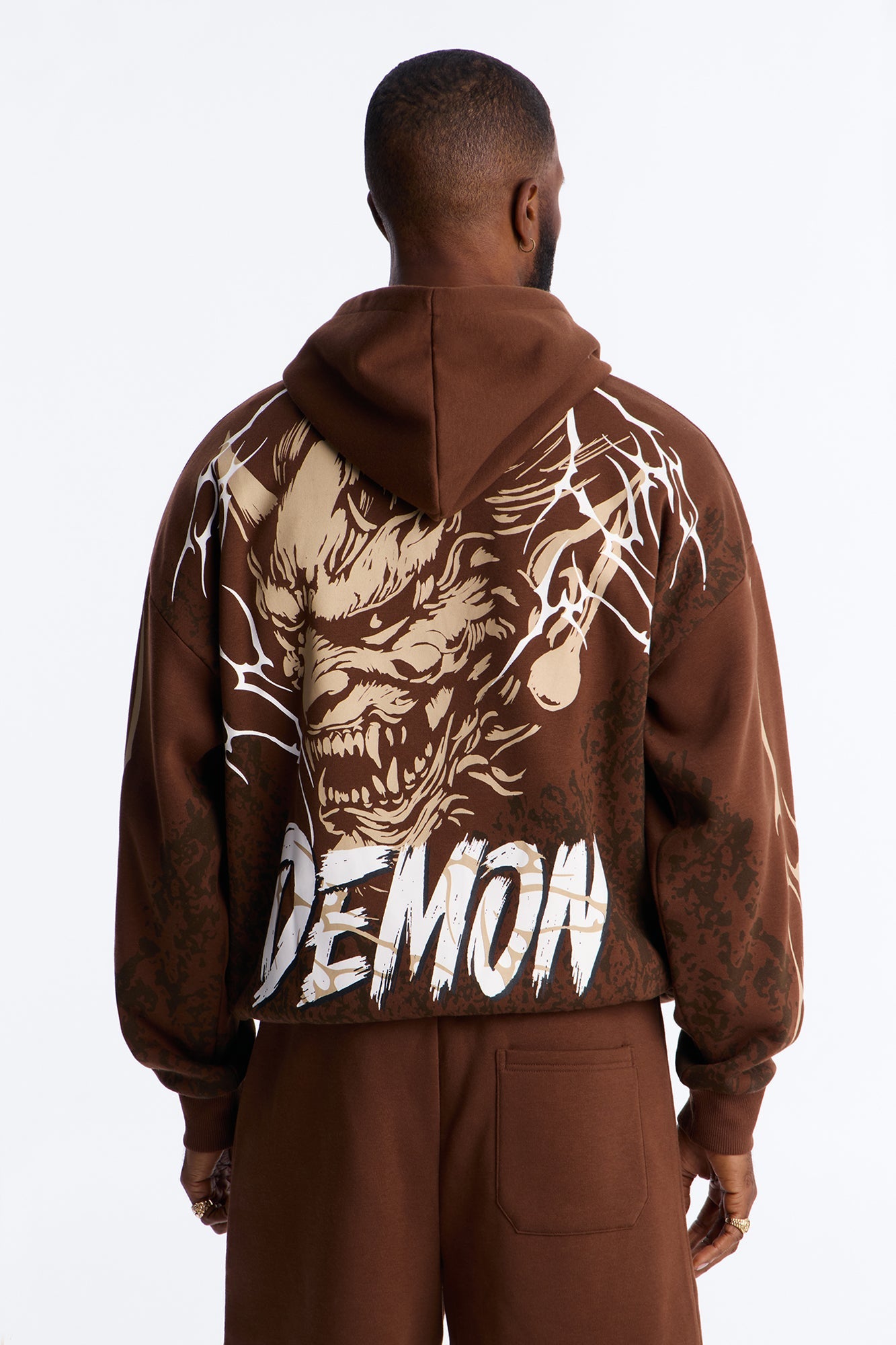 Dodge Demon Oni Mask Oversized Hoodie - Brown image 1