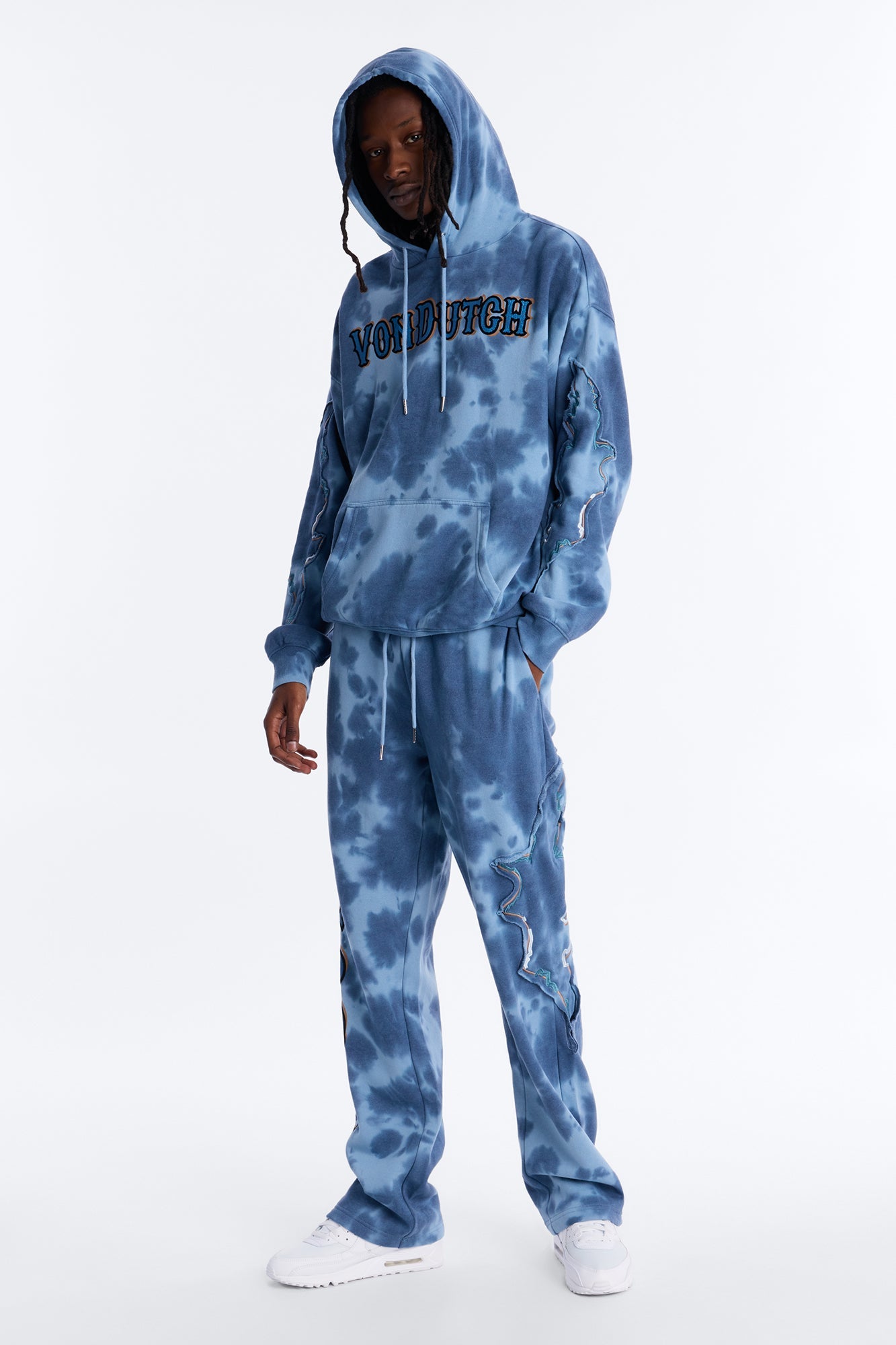 Von Dutch Outlaw Bleach Dyed Raw Edge Hoodie - Blue image 2