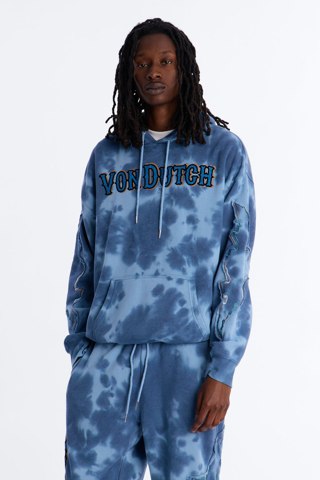 Von Dutch Outlaw Bleach Dyed Raw Edge Hoodie - Blue image 1