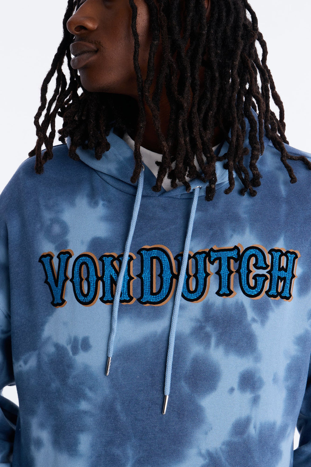 Von Dutch Outlaw Bleach Dyed Raw Edge Hoodie - Blue image 3