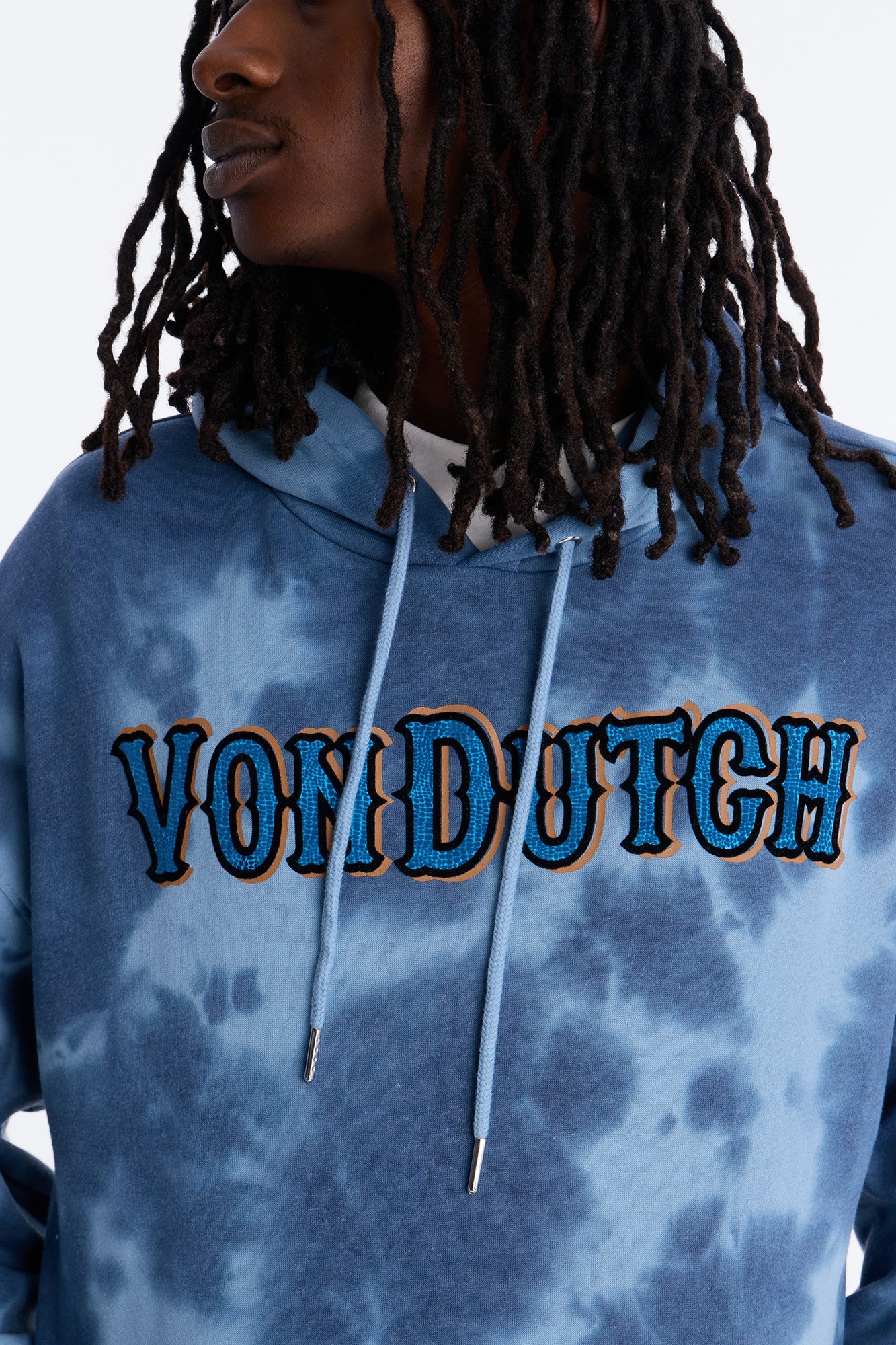 Von Dutch Outlaw Bleach Dyed Raw Edge Hoodie - Blue image 3