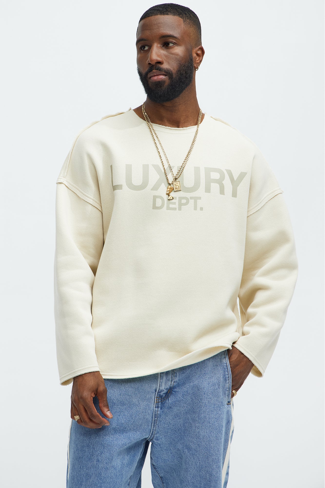 Tyson Luxury Dept Frayed Oversized Sweatshirt - Cream image 1