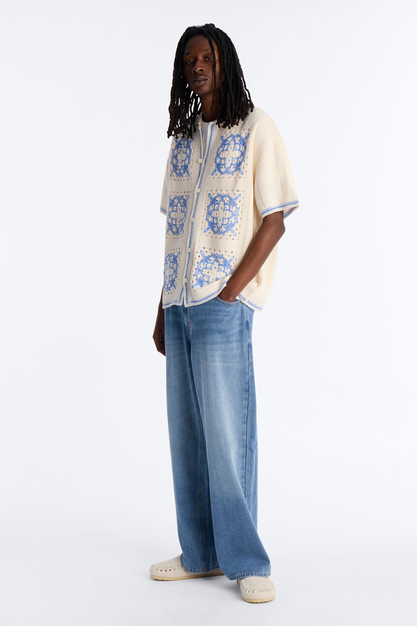 Lido Isle Crochet Button Up Shirt - Cream image 2