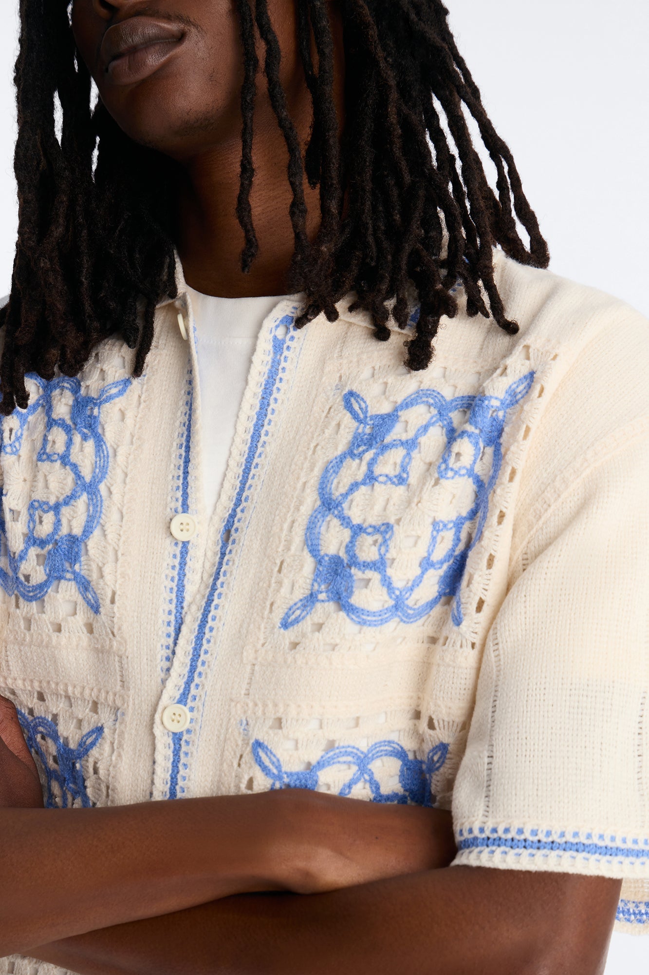 Lido Isle Crochet Button Up Shirt - Cream image 3