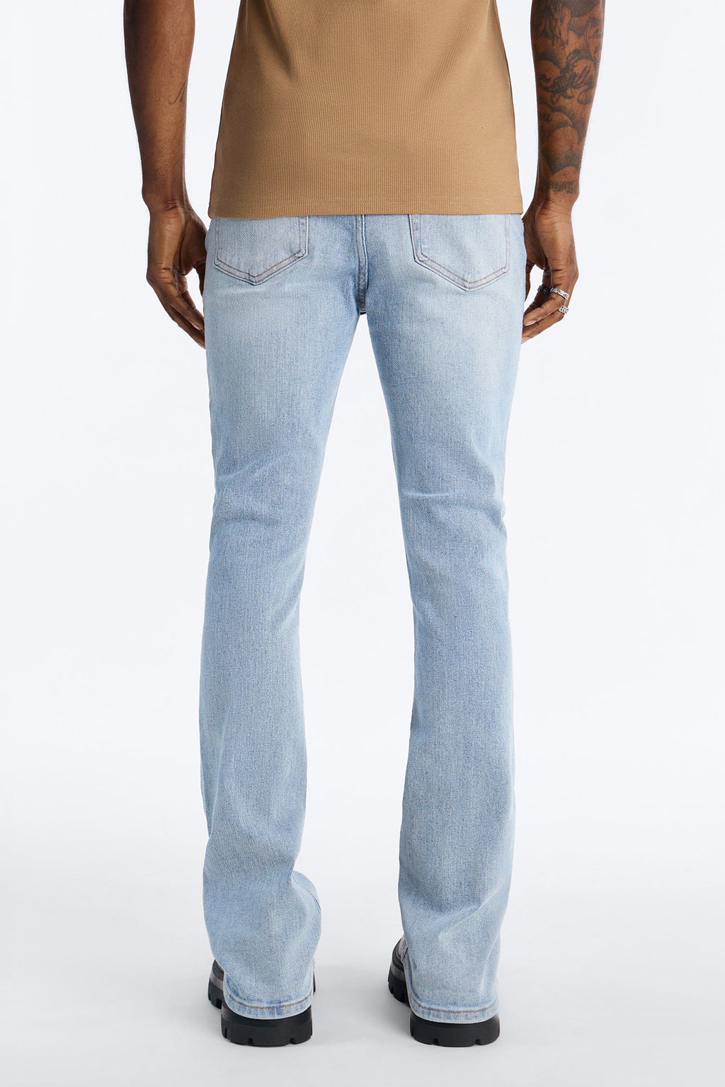 Essential Destroyed Stacked Slim Flare Stretch Jean - Light Blue Wash image 4