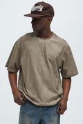 Tinted Wash Boxy Cropped Heavyweight Short Sleeve Tee - Brown image 1