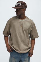 Tinted Wash Boxy Cropped Heavyweight Short Sleeve Tee - Brown image 1