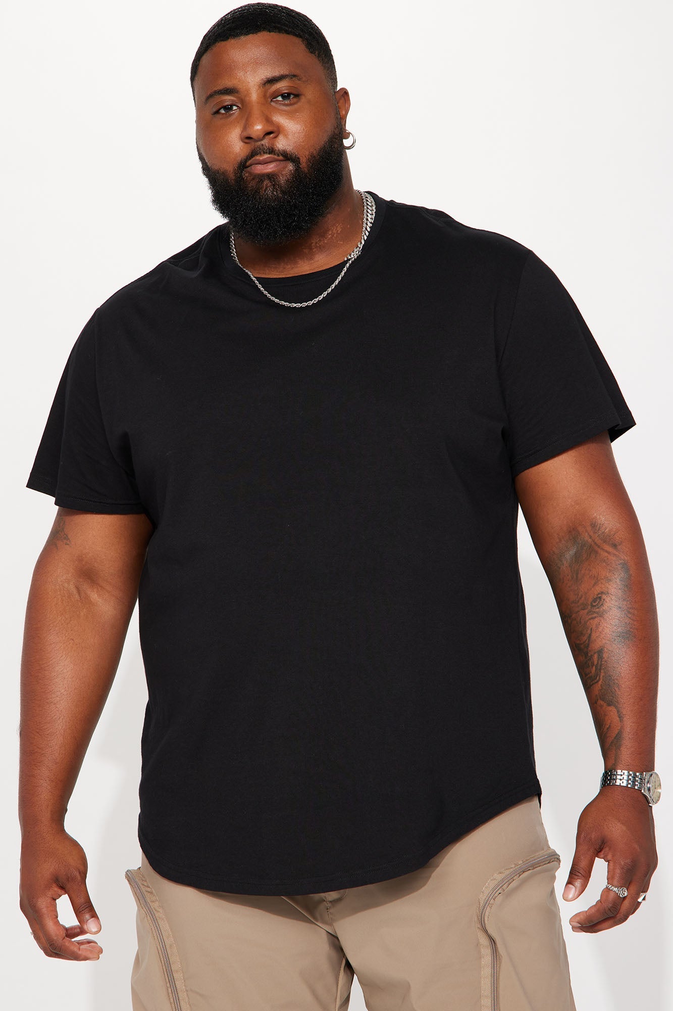 Essential Short Sleeve Scallop Crew Tee - Black image 4