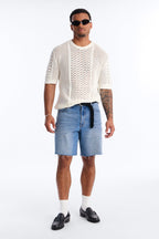 Relaxed Jonathon Crochet Crewneck Tee - Cream image 2