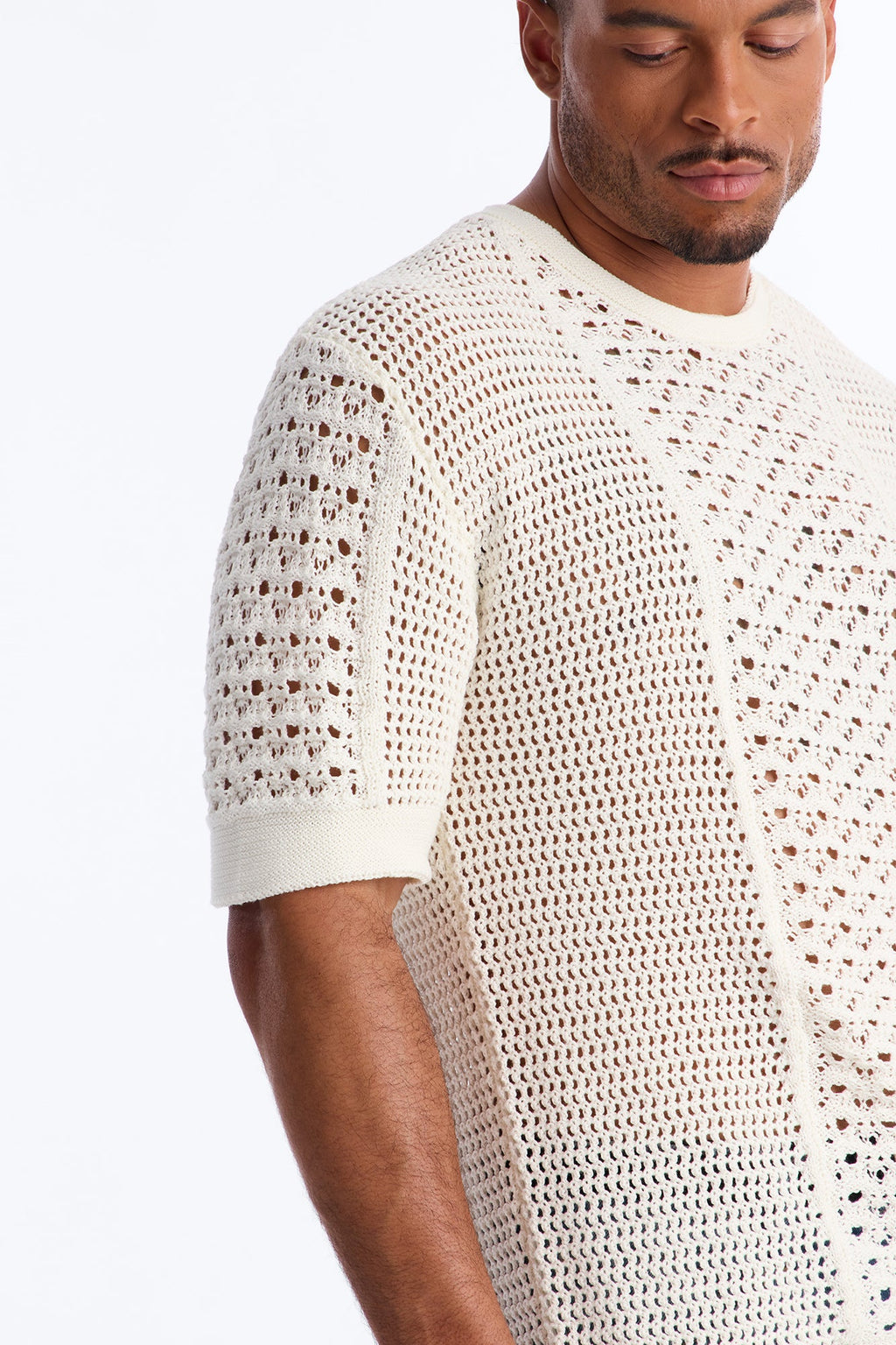 Relaxed Jonathon Crochet Crewneck Tee - Cream image 3