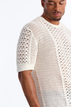 Relaxed Jonathon Crochet Crewneck Tee - Cream image 3