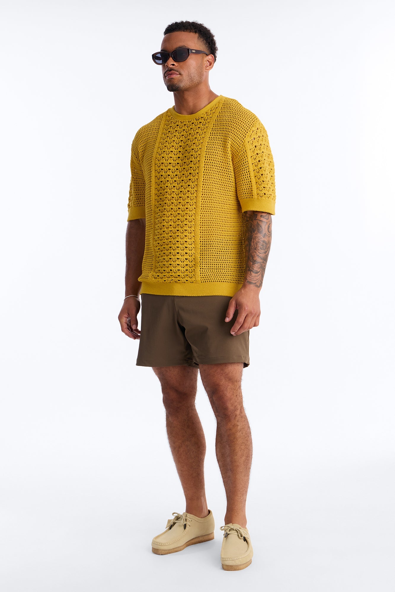 Relaxed Jonathon Crochet Crewneck Tee - Mustard image 2