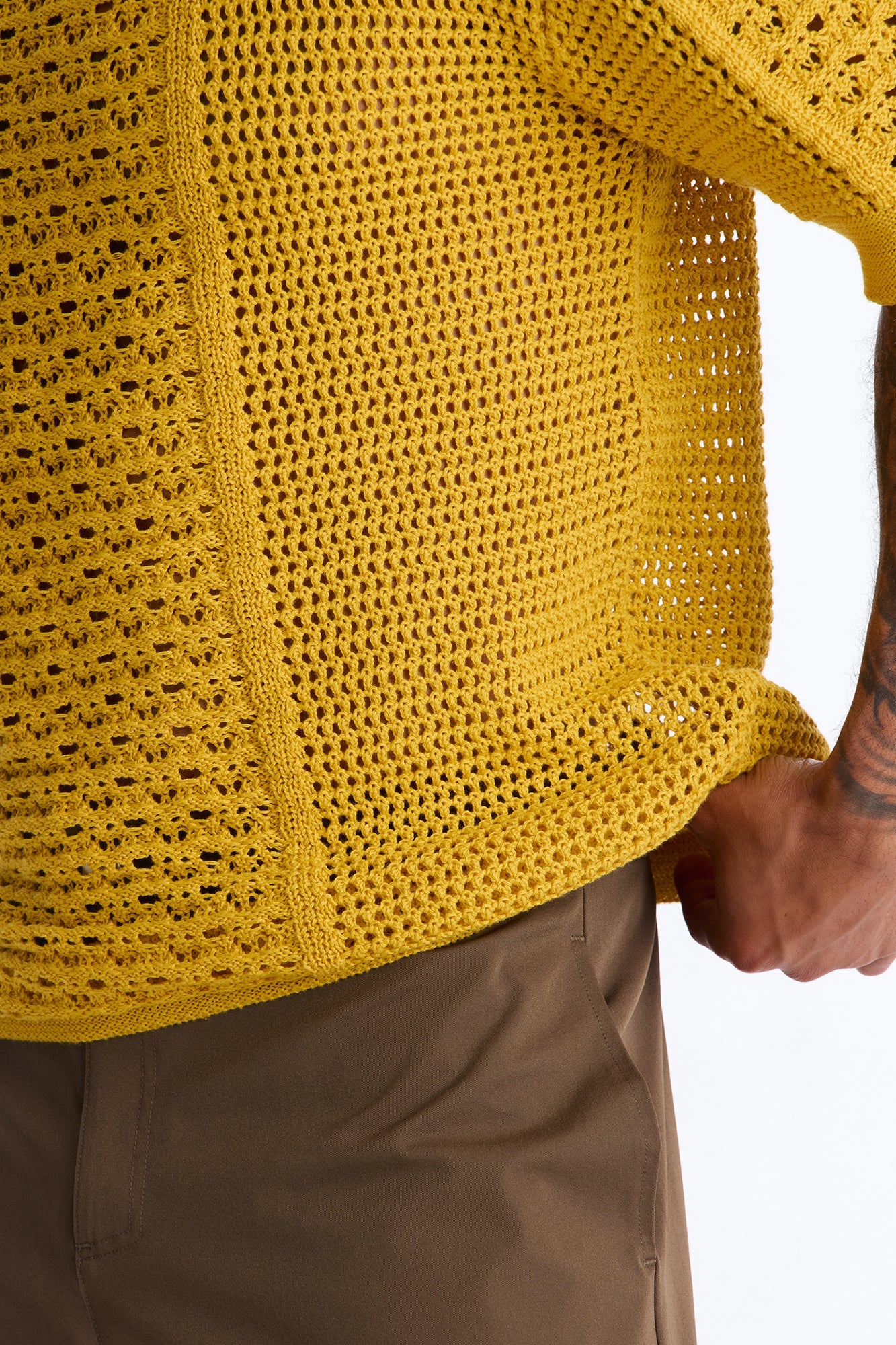 Relaxed Jonathon Crochet Crewneck Tee - Mustard image 4