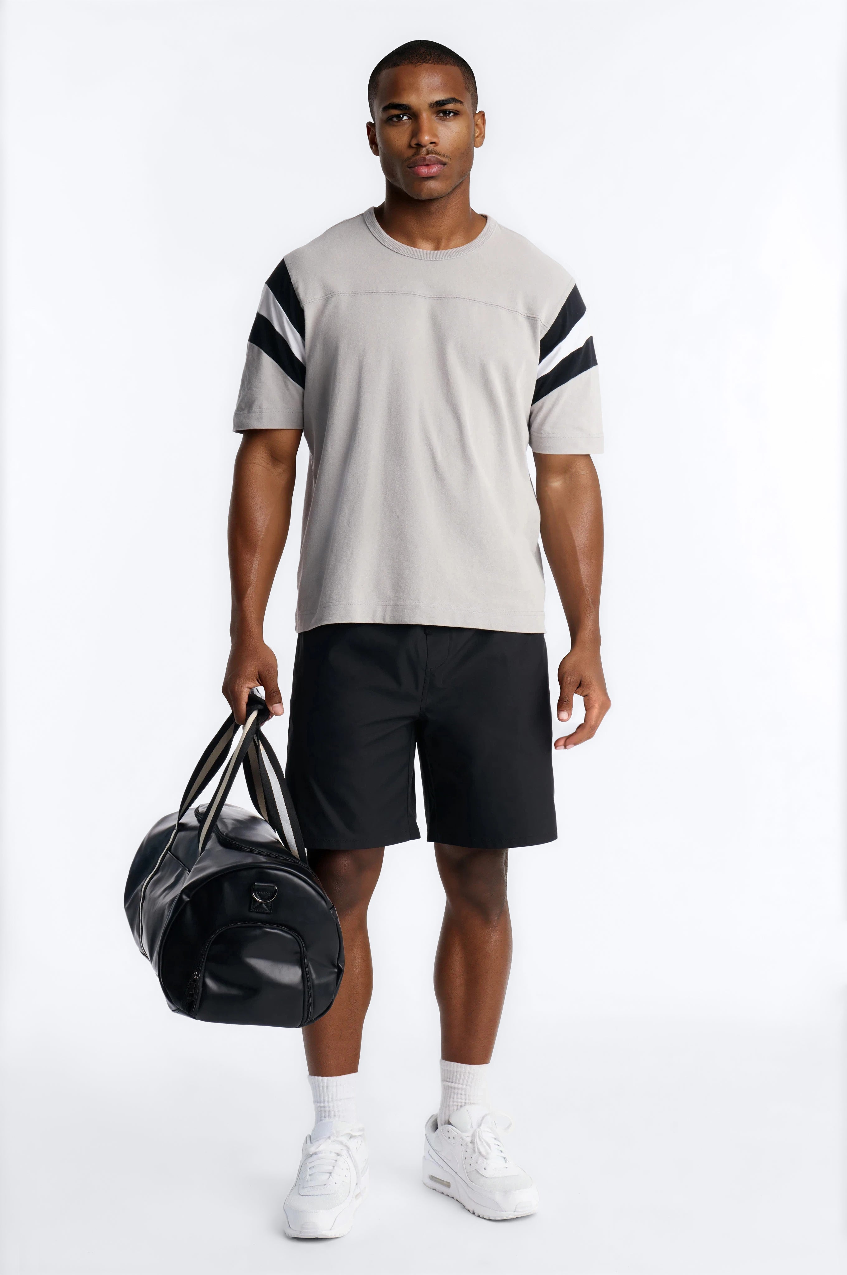 Boxy Varsity Stripe Tee - Grey/combo image 2