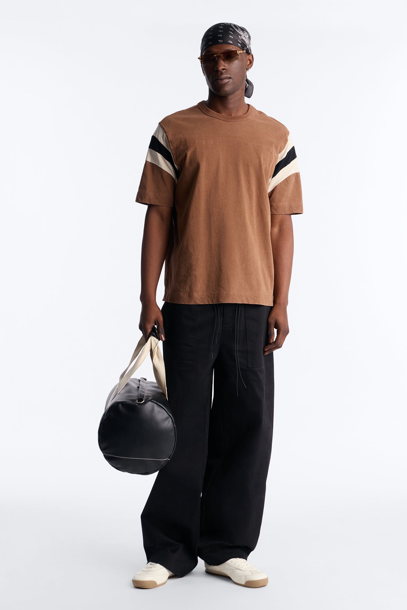 Boxy Varsity Stripe Tee - Brown/combo image 2