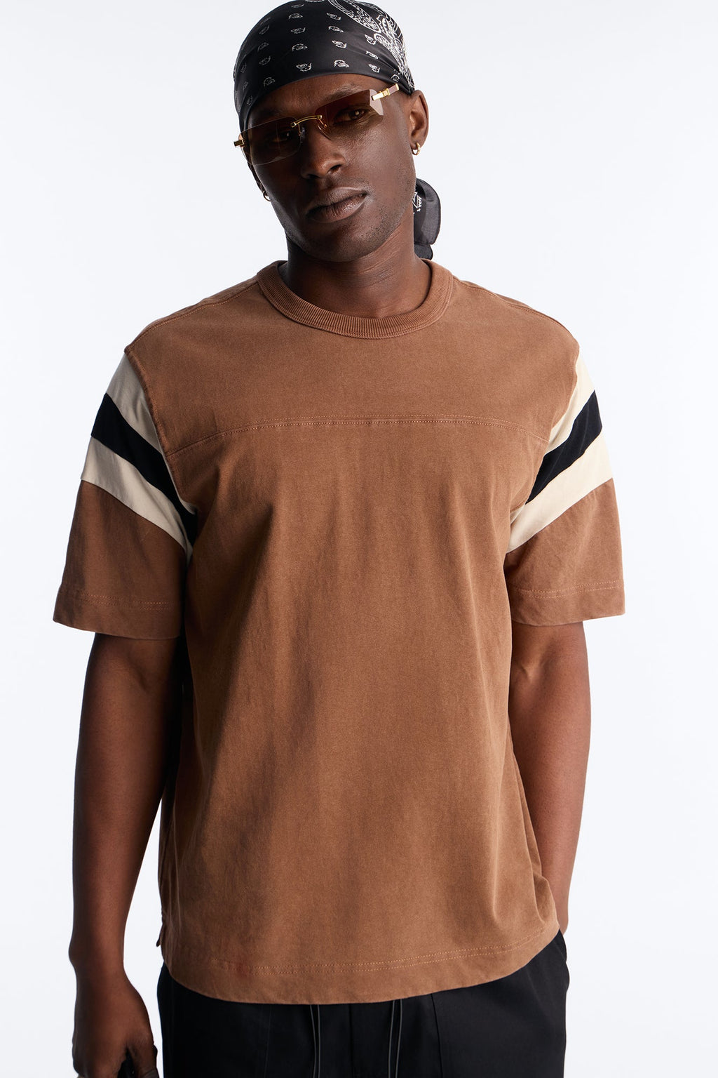 Boxy Varsity Stripe Tee - Brown/combo image 1