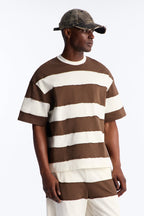 Dean Distressed Stripe Crewneck Tee - Brown/combo image 1