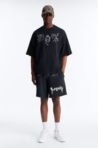 Anti Social Cherub Embroidered Oversized French Terry Tee - Black Wash image 2