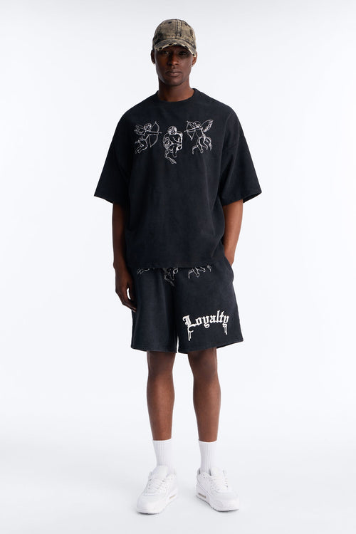 Anti Social Cherub Embroidered Oversized French Terry Tee - Black Wash image 2