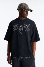 Anti Social Cherub Embroidered Oversized French Terry Tee - Black Wash image 4