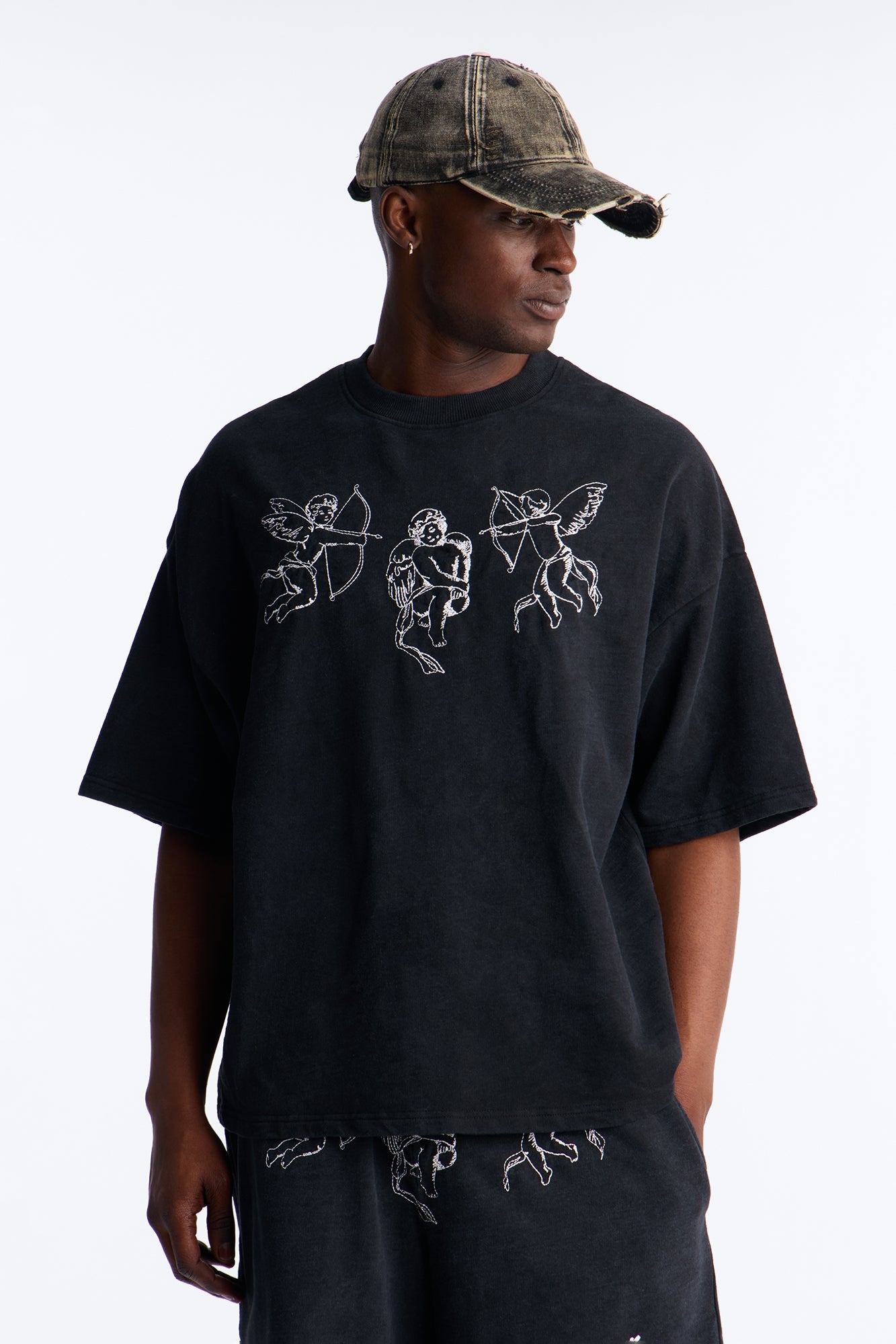 Anti Social Cherub Embroidered Oversized French Terry Tee - Black Wash image 4