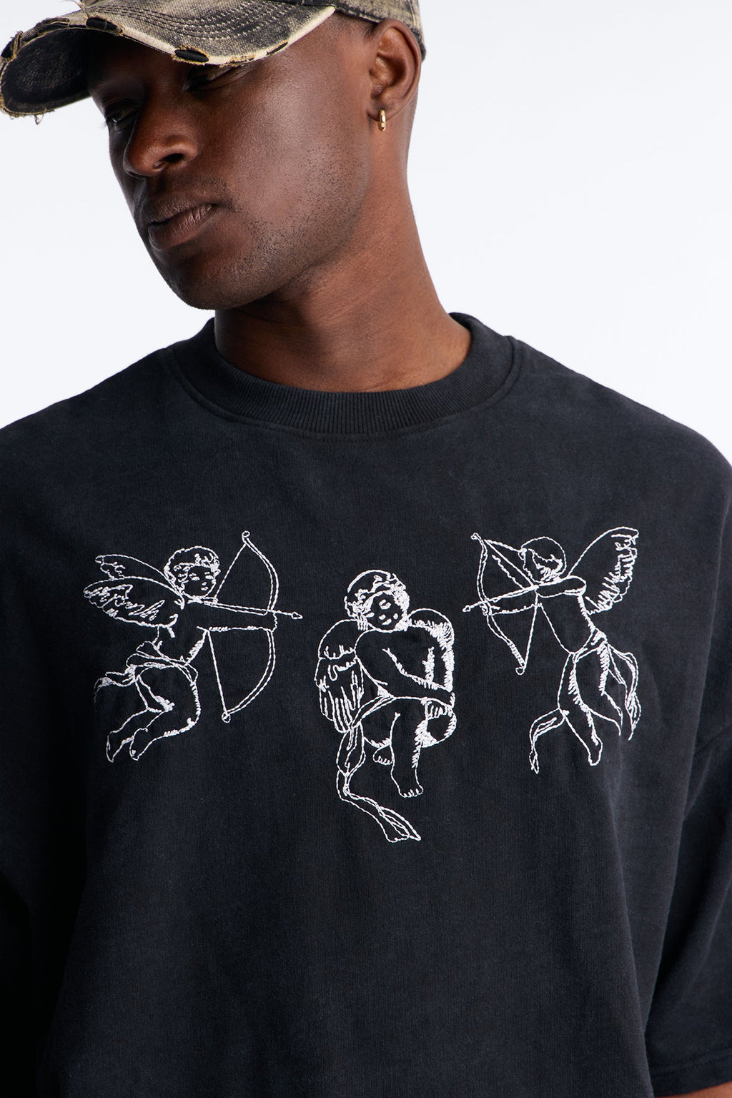 Anti Social Cherub Embroidered Oversized French Terry Tee - Black Wash image 3