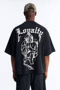 Anti Social Cherub Embroidered Oversized French Terry Tee - Black Wash image 1