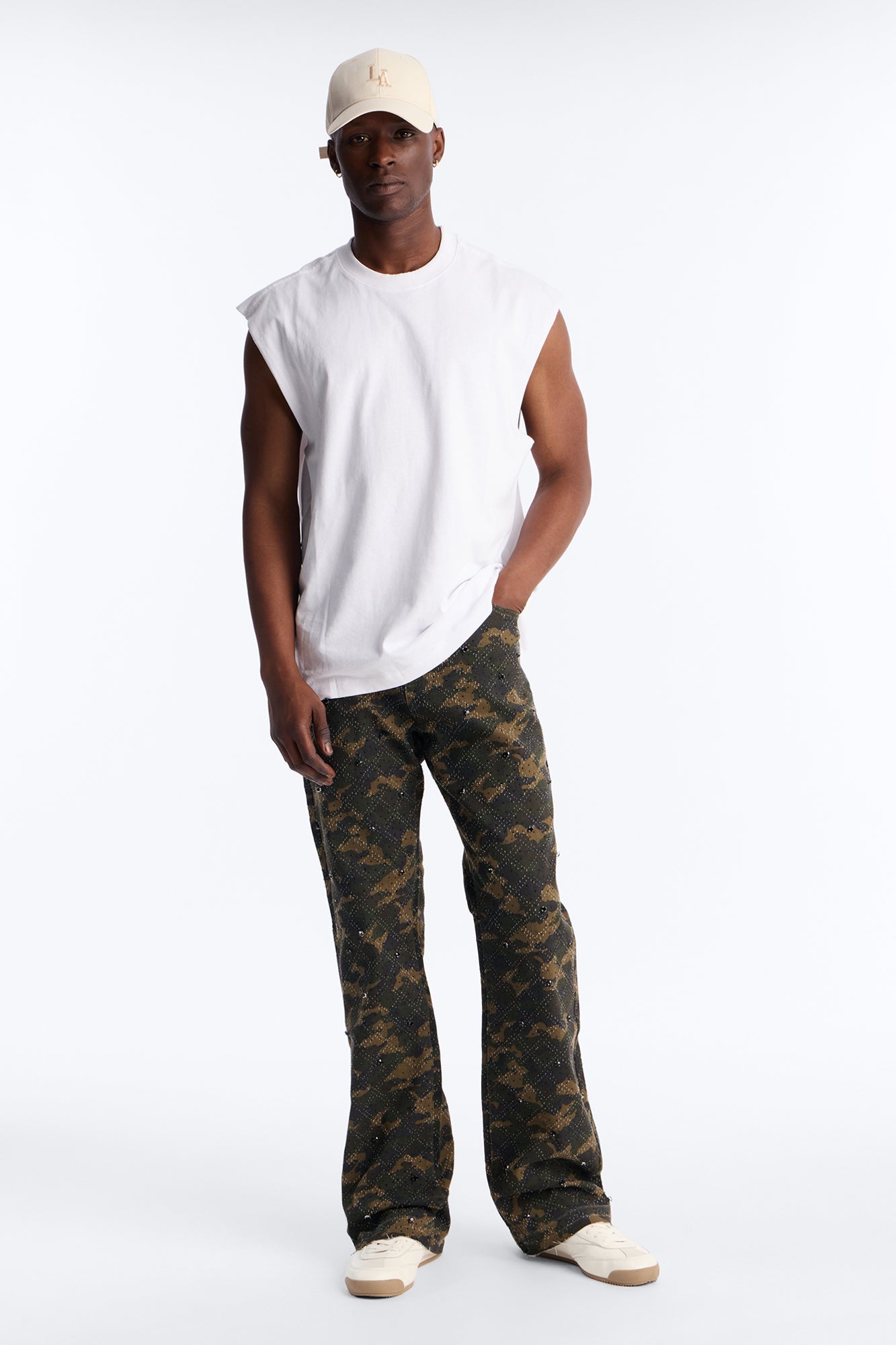 Stacked Slim Flare Rhinestone Hatch Jean - Camouflage image 2