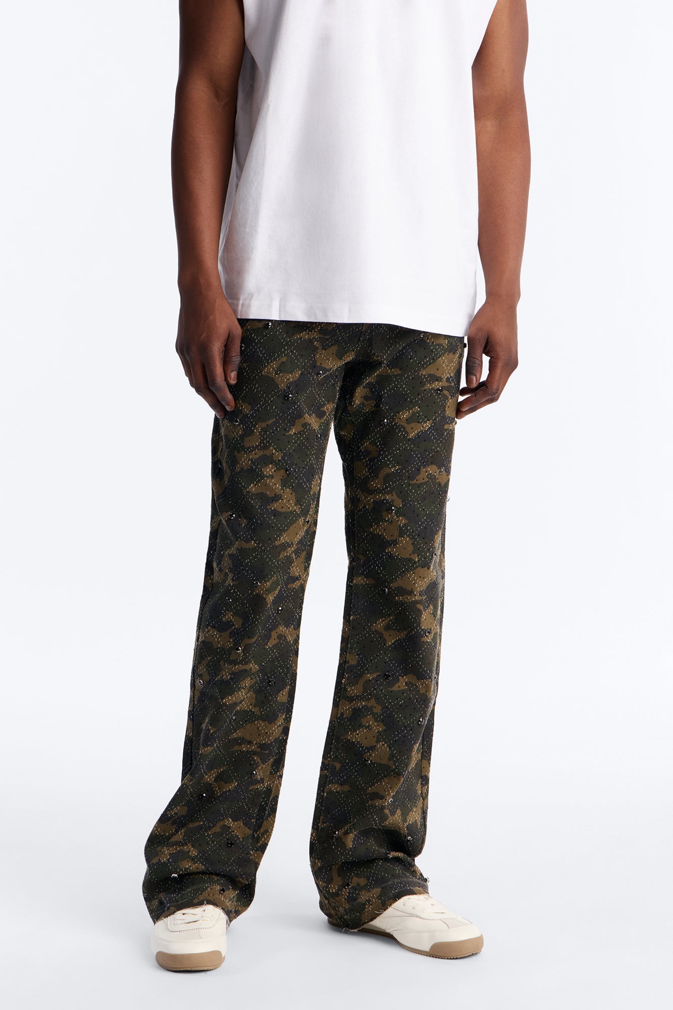 Stacked Slim Flare Rhinestone Hatch Jean - Camouflage image 1