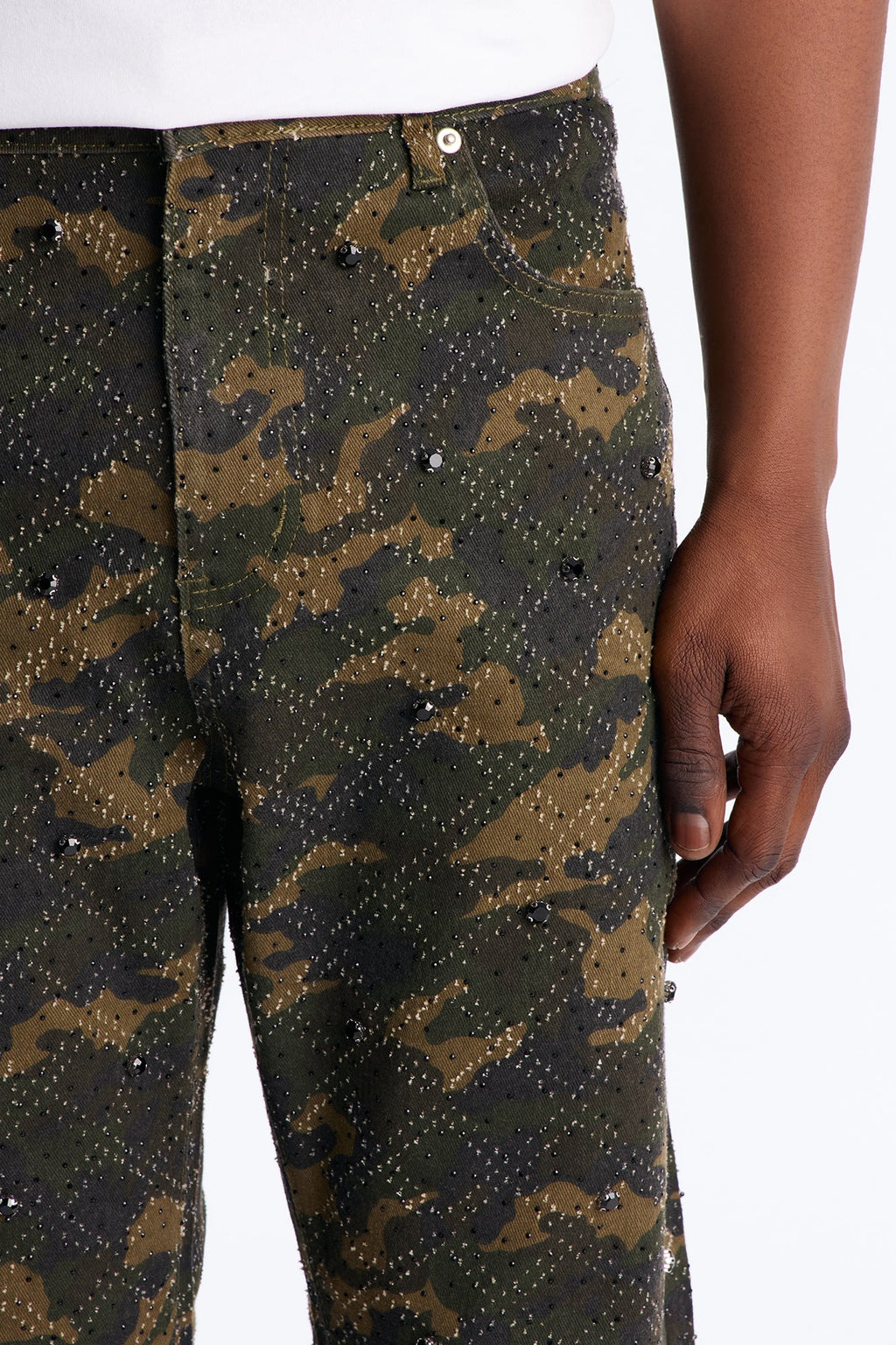 Stacked Slim Flare Rhinestone Hatch Jean - Camouflage image 3