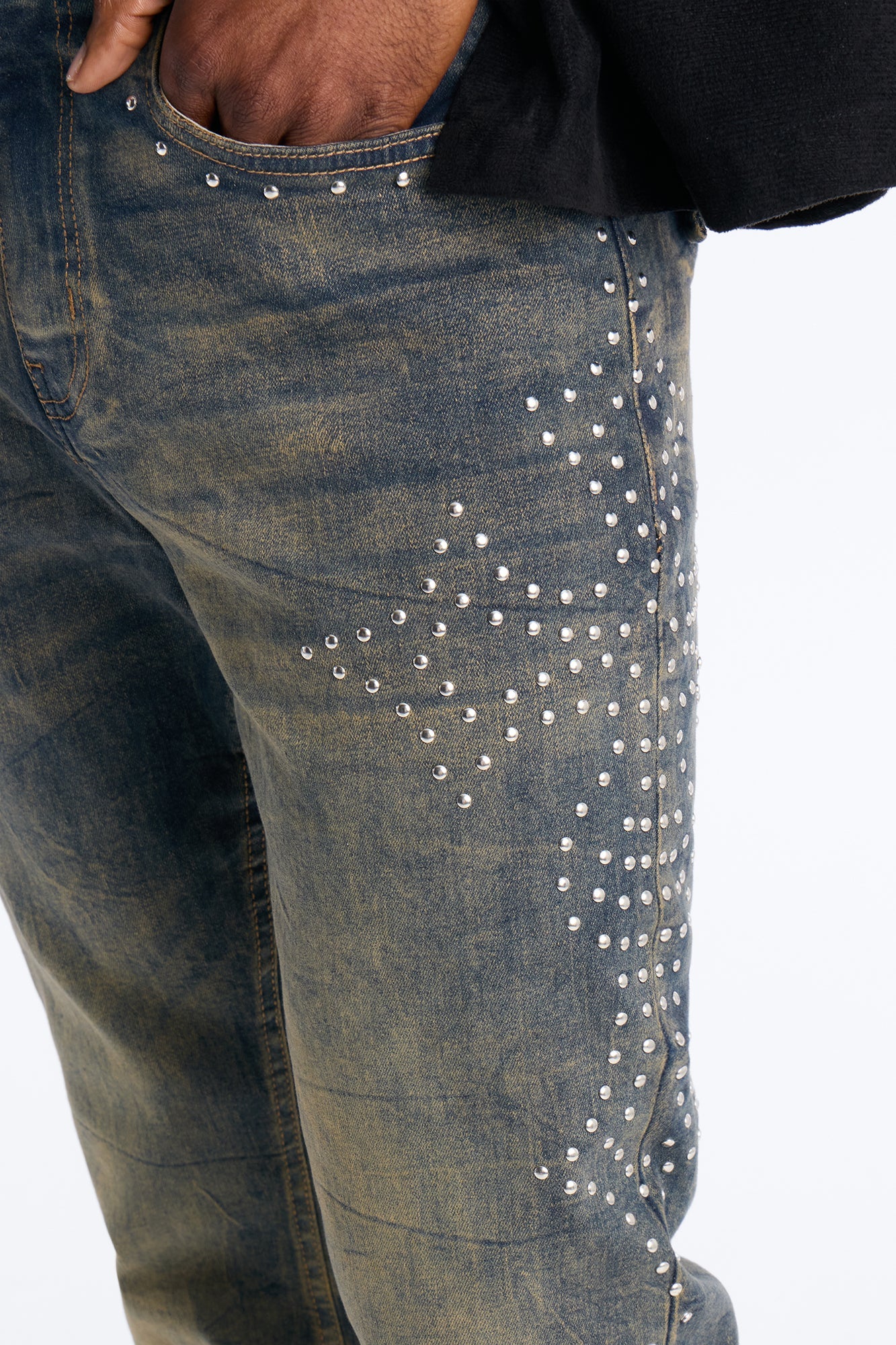 Stacked Skinny Flare Cross By My Side Studded Jeans - Vintage Blue Wash image 4