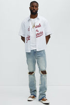 Apex Splotter Ripped Stacked Skinny Flare Jeans - Light Blue Wash image 2
