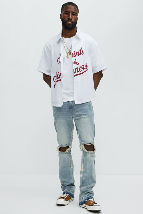 Apex Splotter Ripped Stacked Skinny Flare Jeans - Light Blue Wash image 2