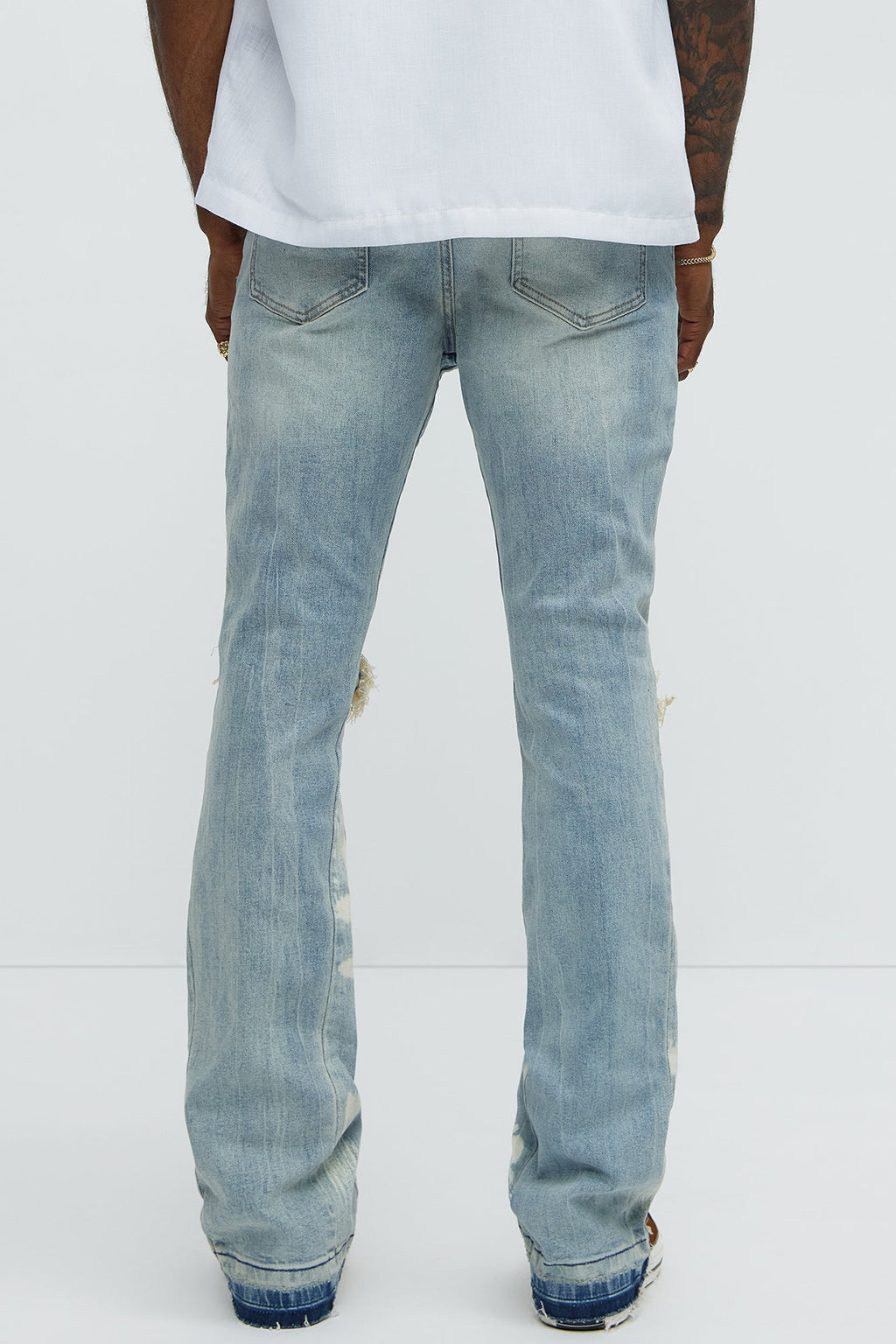 Apex Splotter Ripped Stacked Skinny Flare Jeans - Light Blue Wash image 4