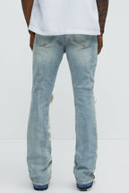 Apex Splotter Ripped Stacked Skinny Flare Jeans - Light Blue Wash image 4