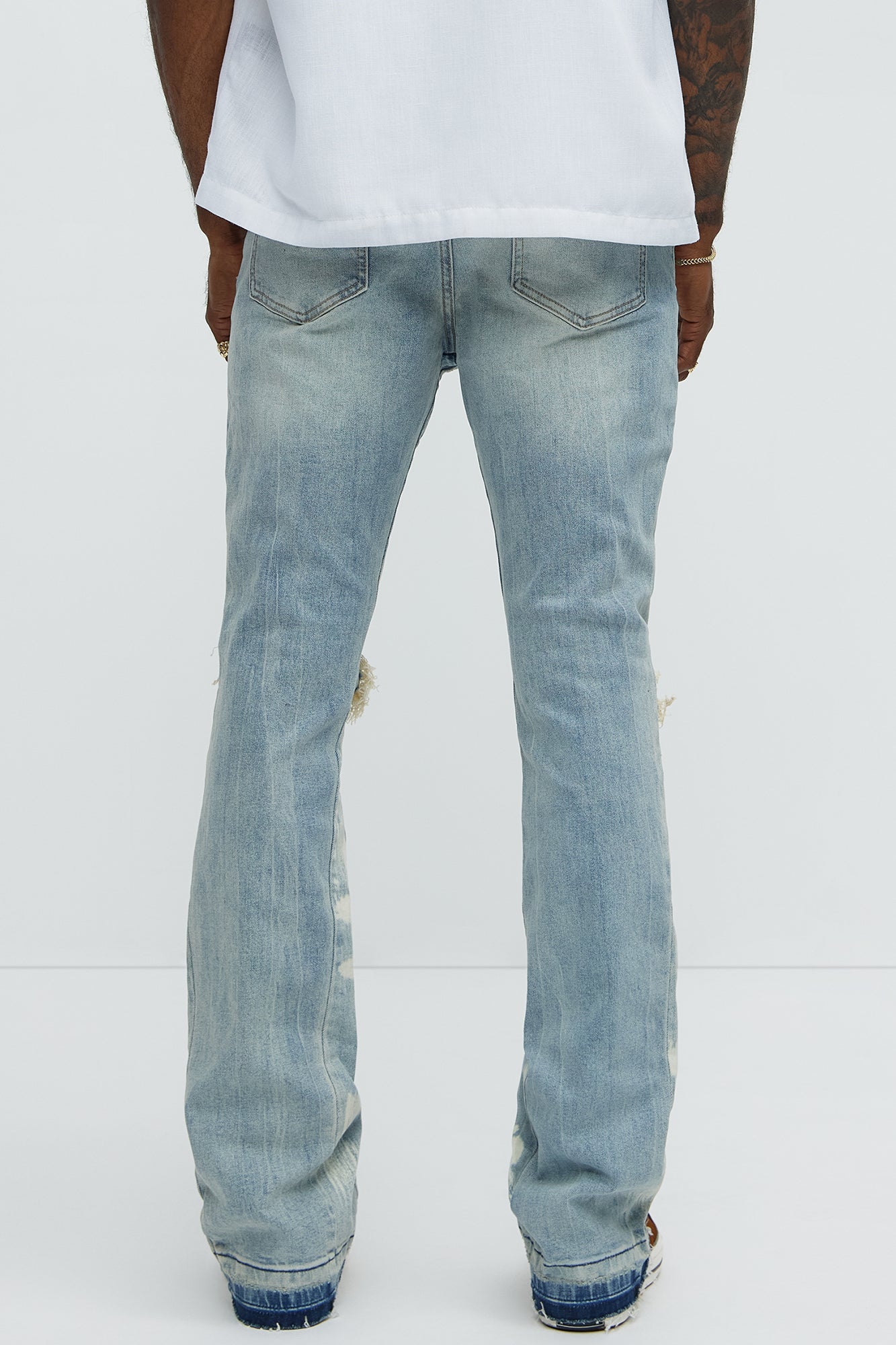Apex Splotter Ripped Stacked Skinny Flare Jeans - Light Blue Wash image 4