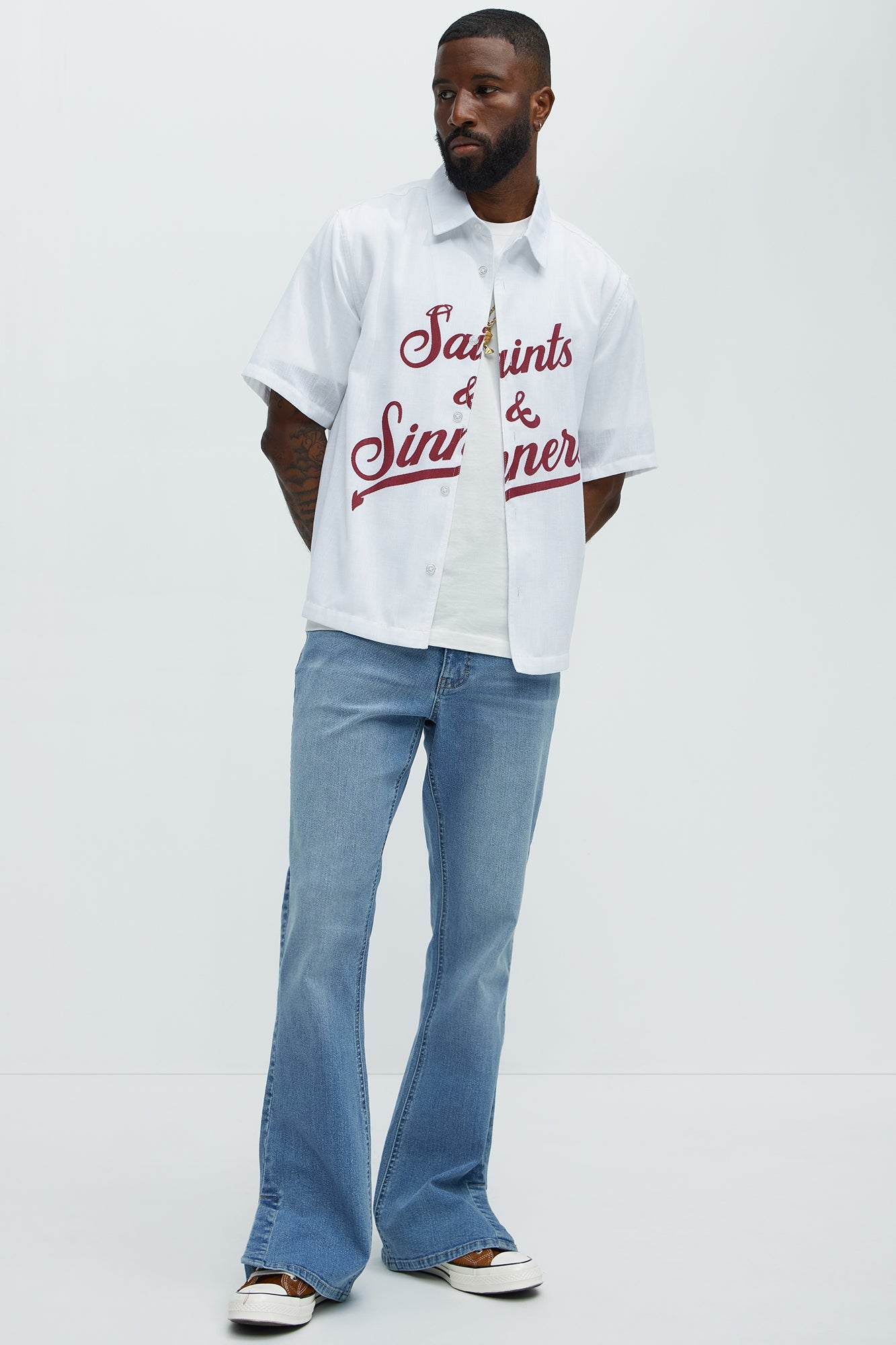 Upstanding Slit Stacked Slim Flare Jeans - Light Blue Wash image 2