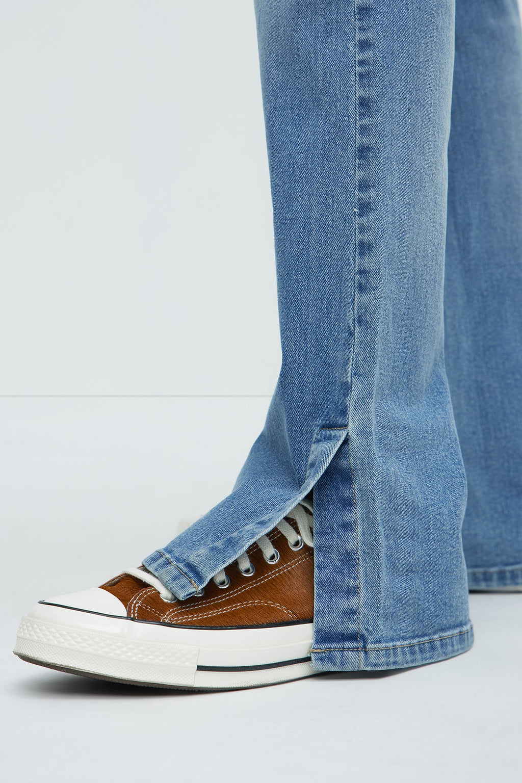 Upstanding Slit Stacked Slim Flare Jeans - Light Blue Wash image 4
