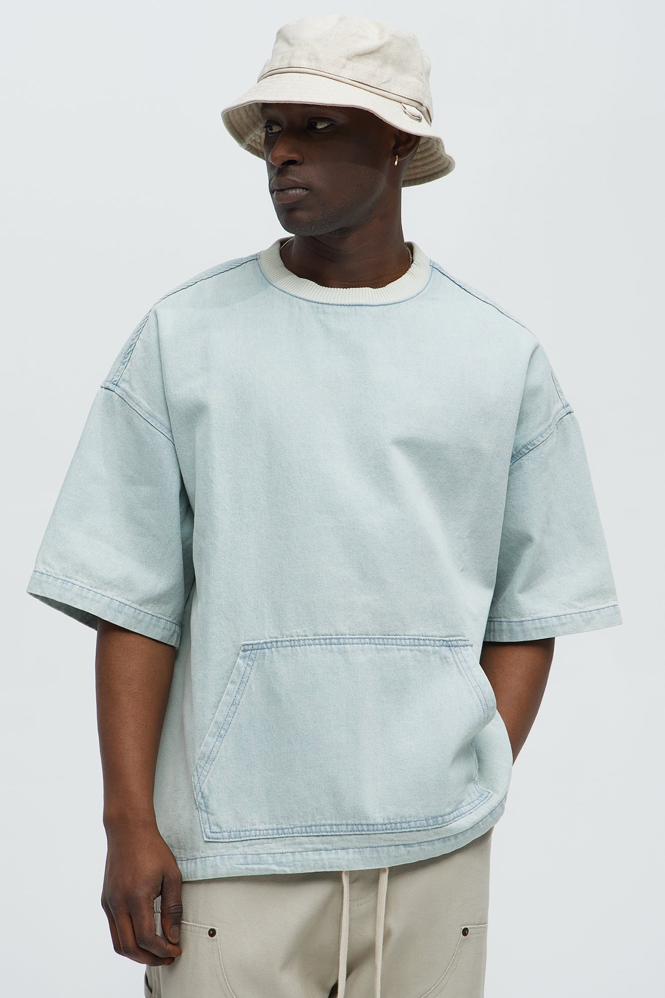 Boxy Denim Short Sleeve Tee - Light Wash image 1