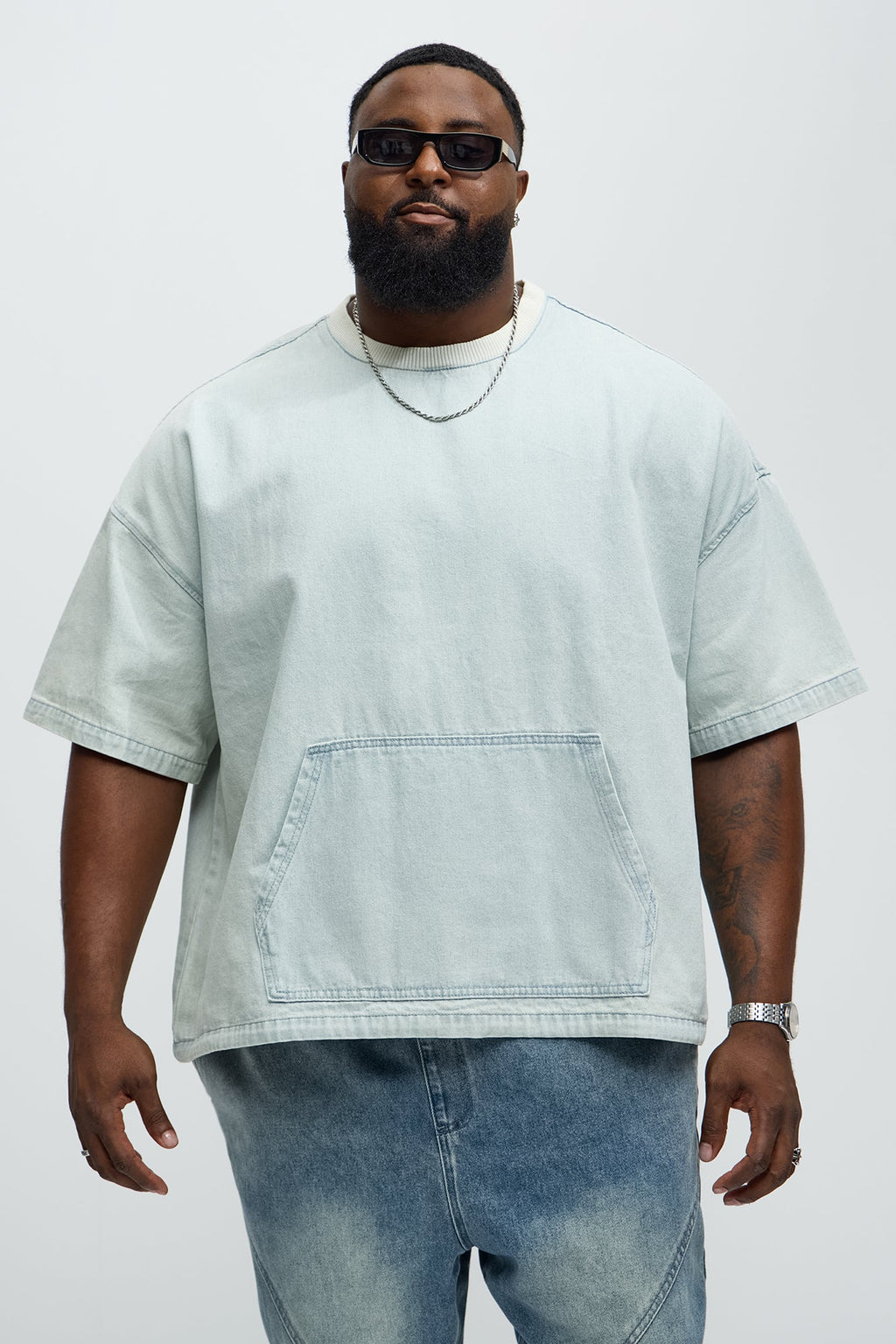 Boxy Denim Short Sleeve Tee - Light Wash image 4