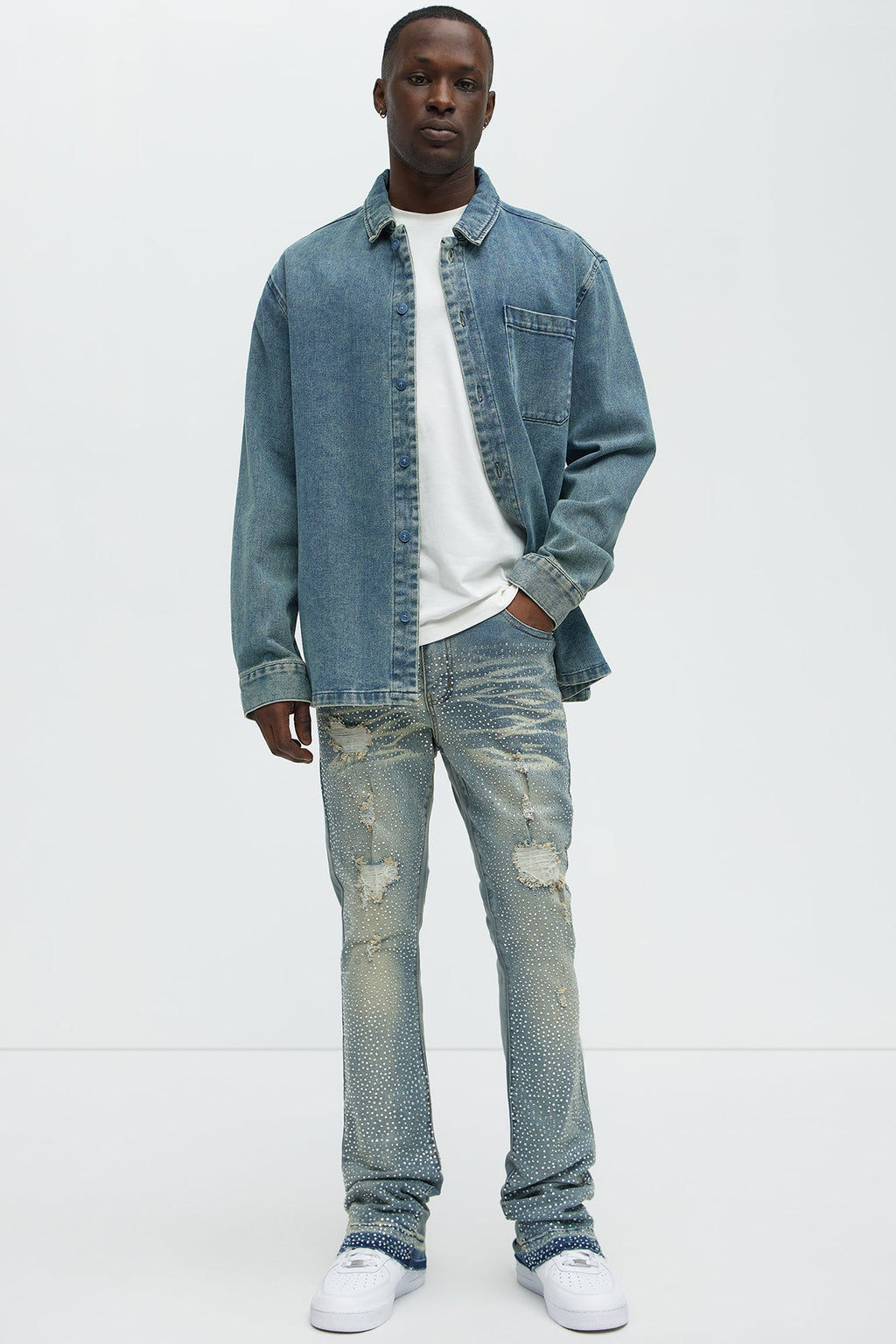 Stacked Skinny Flare On My Bling Distressed Jeans - Medium Blue Wash image 2