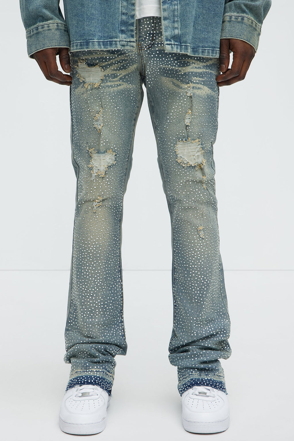 Stacked Skinny Flare On My Bling Distressed Jeans - Medium Blue Wash image 1