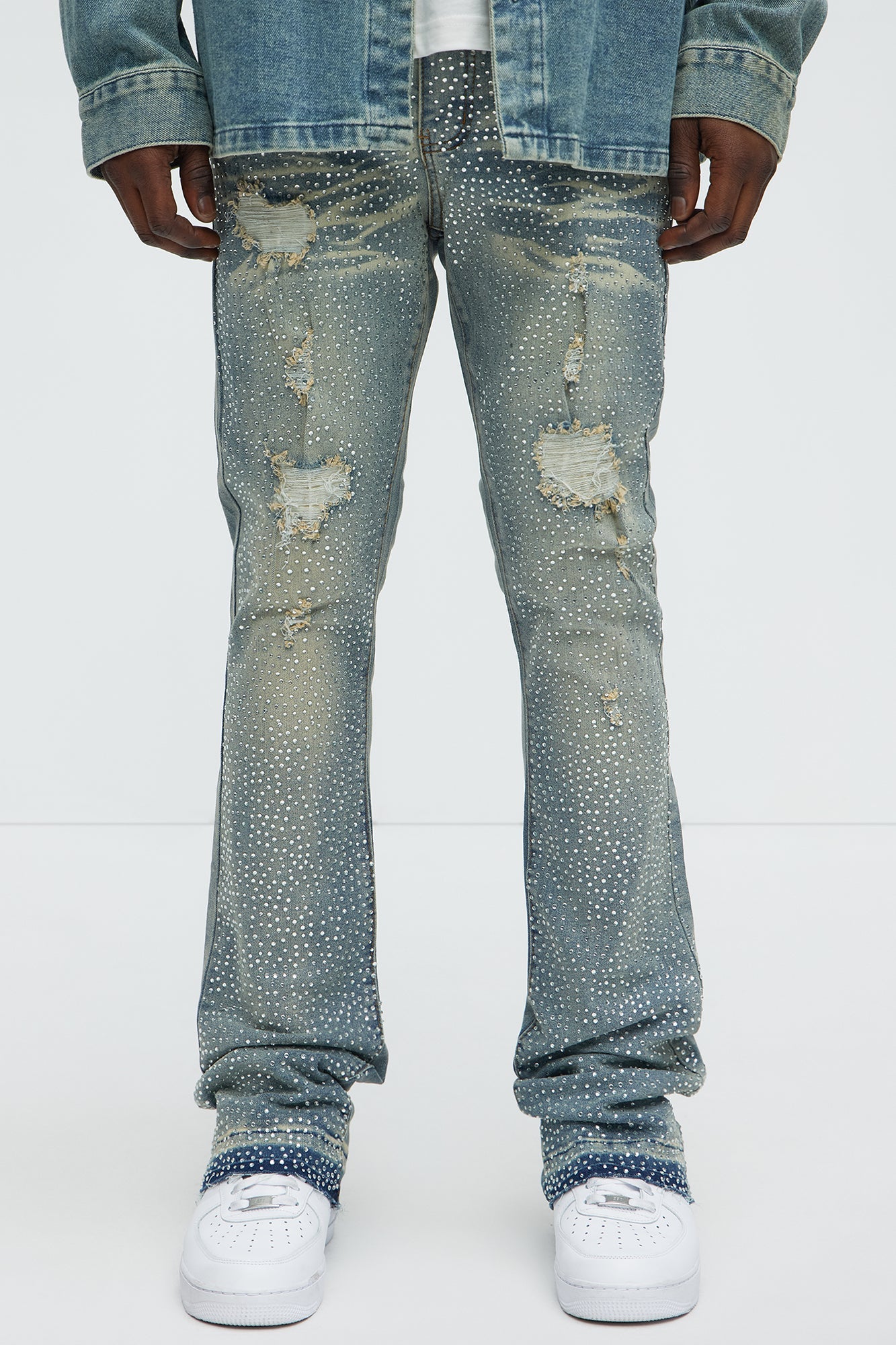 Stacked Skinny Flare On My Bling Distressed Jeans - Medium Blue Wash image 1
