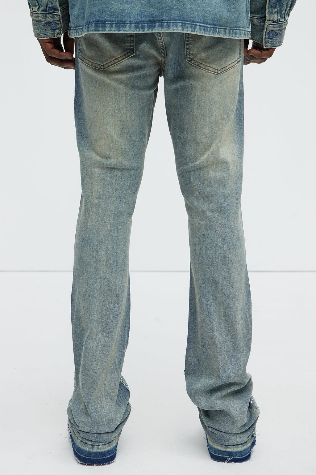 Stacked Skinny Flare On My Bling Distressed Jeans - Medium Blue Wash image 4