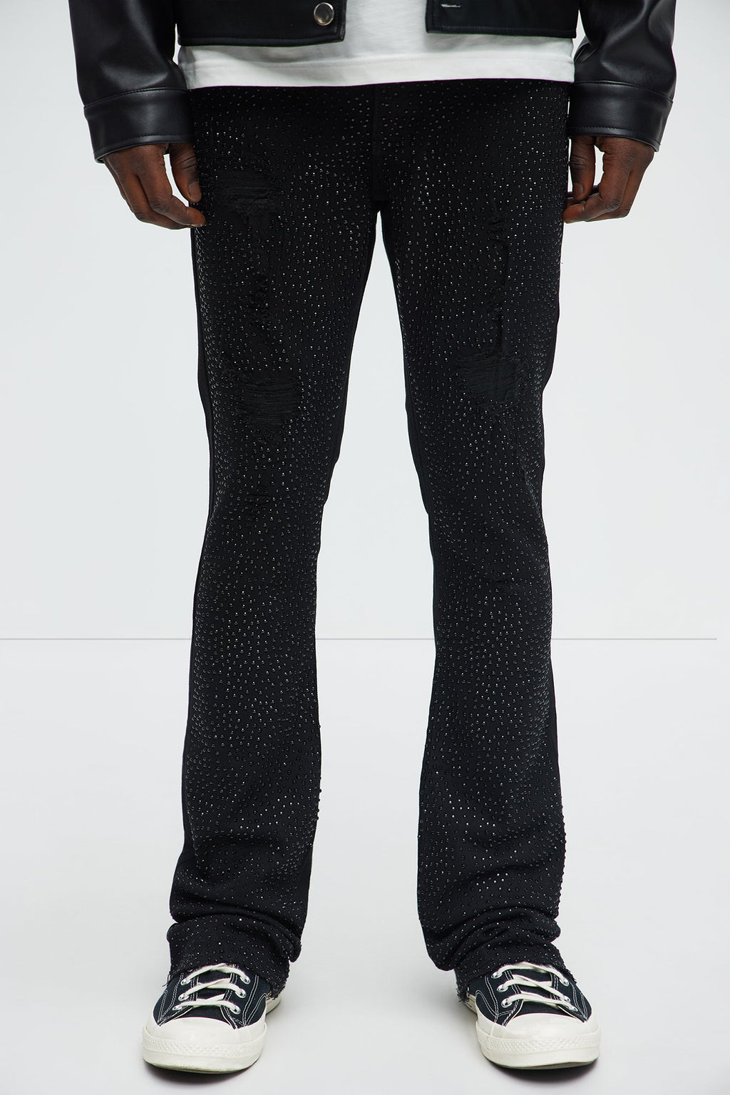 Stacked Skinny Flare On My Bling Distressed Jeans - Black image 1