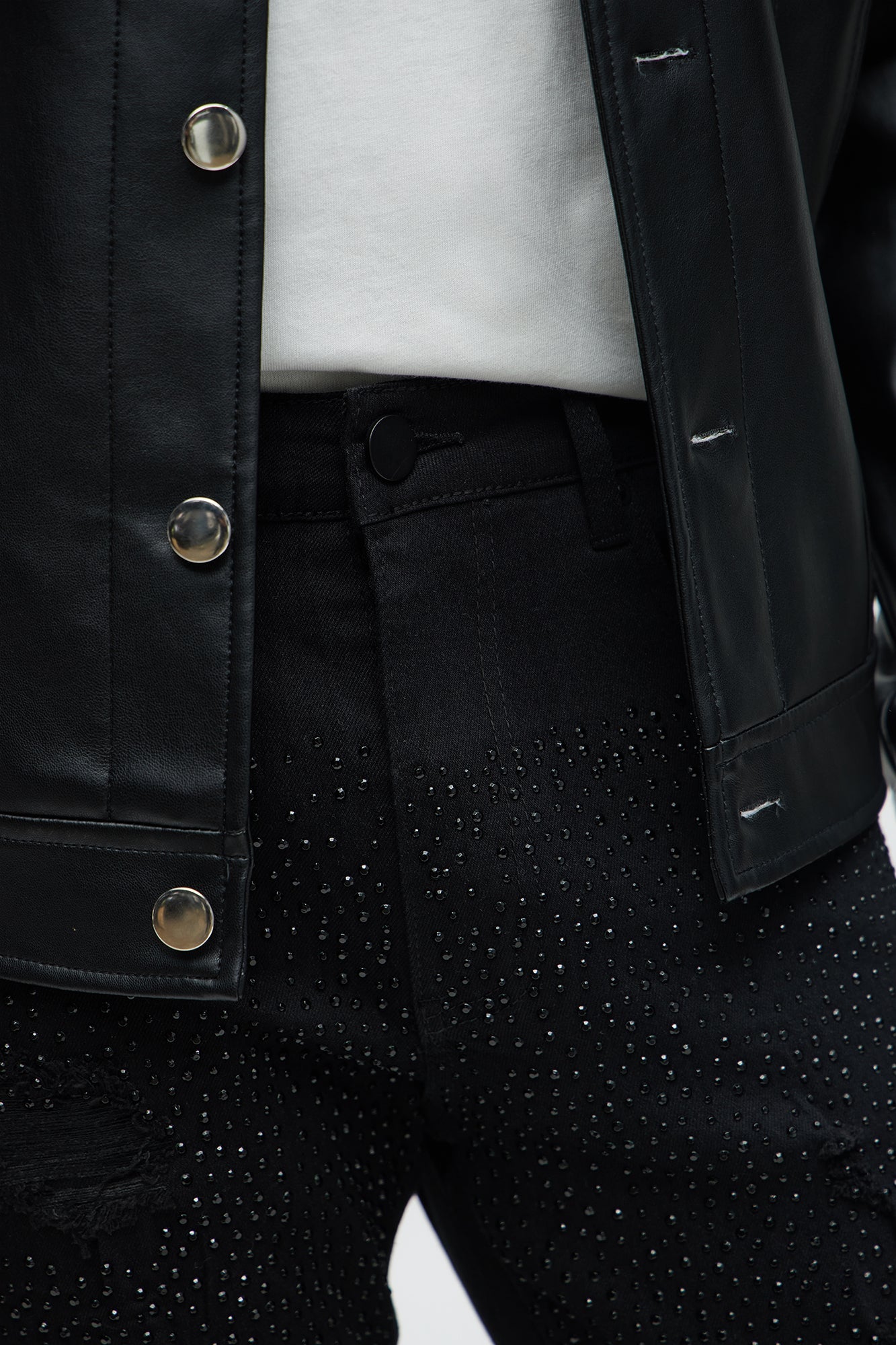 Stacked Skinny Flare On My Bling Distressed Jeans - Black image 3