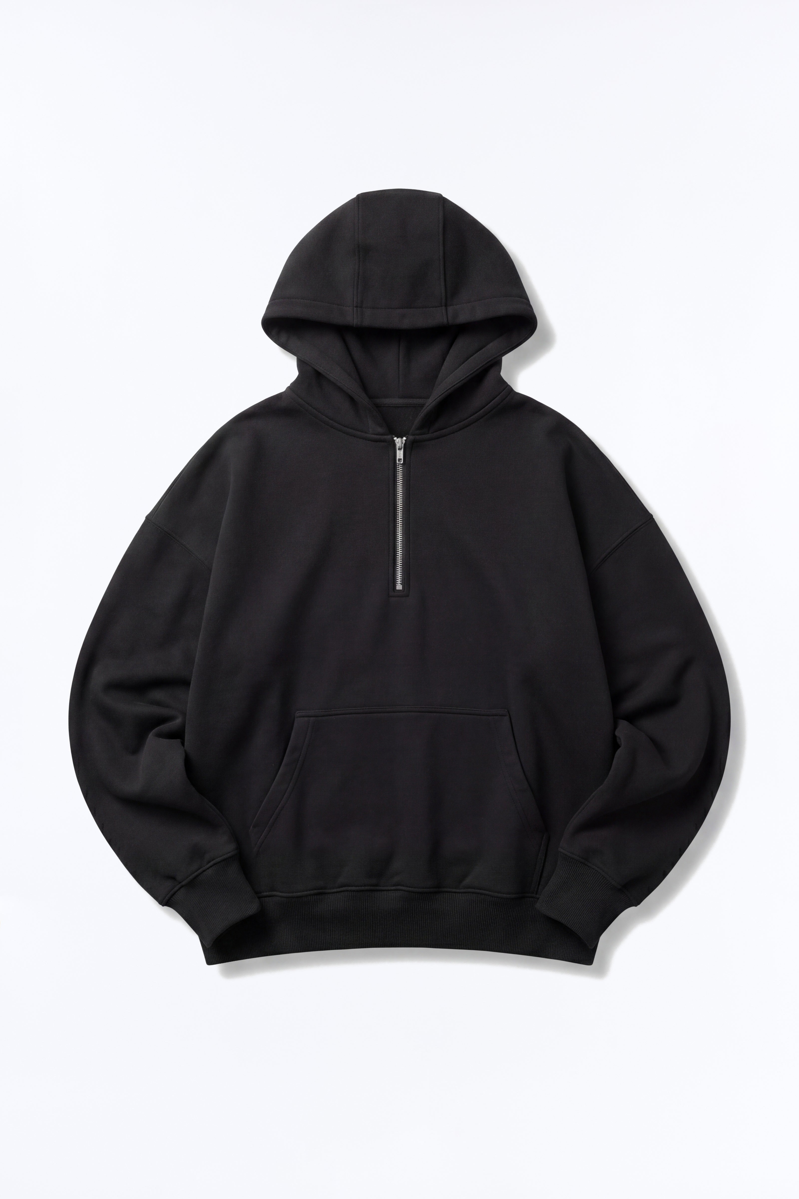 Tyson Oversized Heavyweight Quarter Zip Hoodie - Black image 1