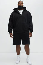Tyson Oversized Heavyweight Quarter Zip Hoodie - Black image 2