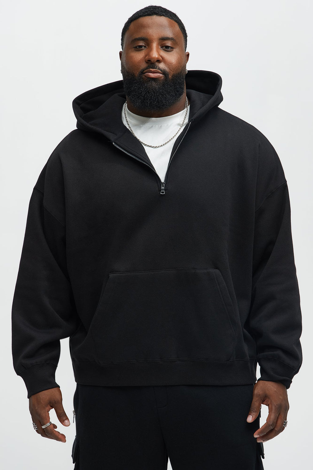 Tyson Oversized Heavyweight Quarter Zip Hoodie - Black image 3
