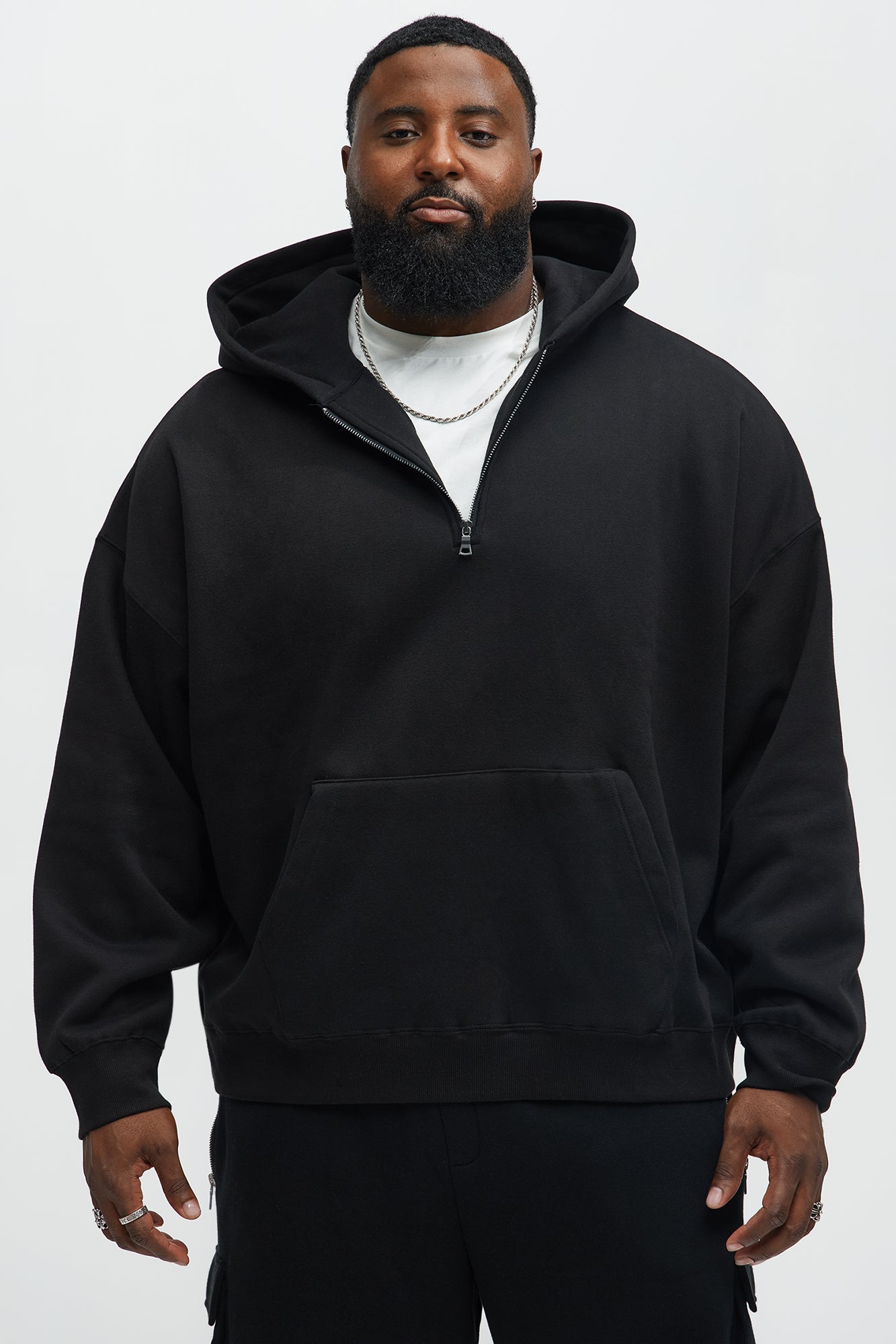 Tyson Oversized Heavyweight Quarter Zip Hoodie - Black image 3